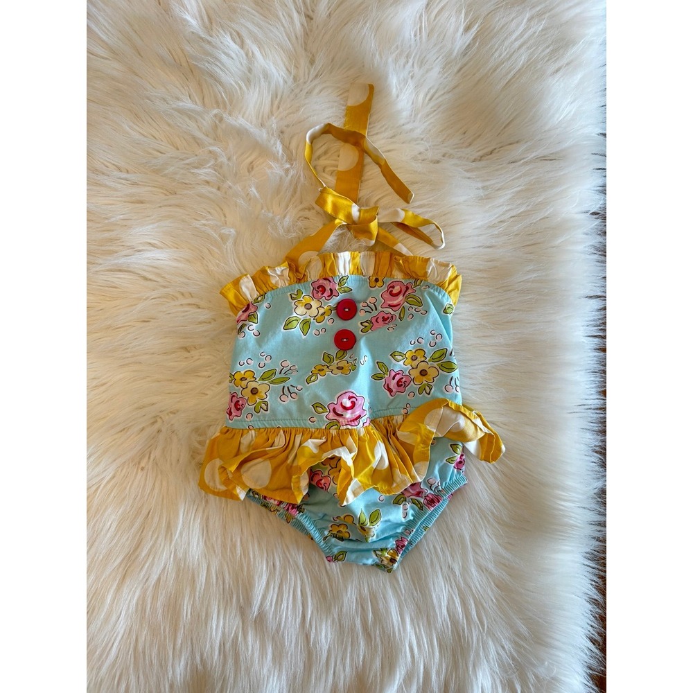 Girls 6m bubble sunsuit floral EUC